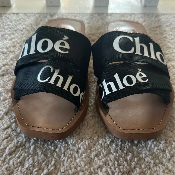 Chloe Black and Tan Slide Sandals - Picture 5 of 8